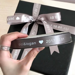 Custom Satin Ribbons Personalized Logo Printed Single Face 10~50~100 Yards Polyester for Gift Wedding Birthday DIY Tape