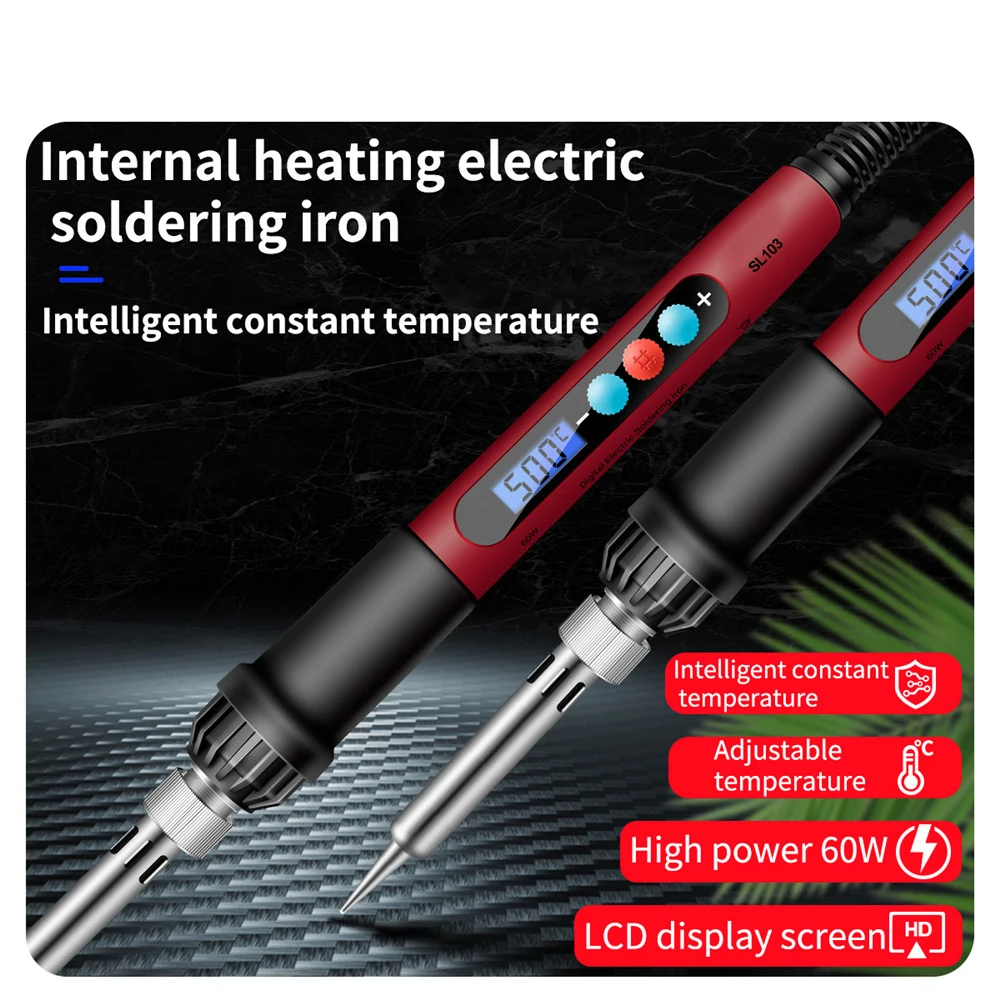 Temperature Adjustable Soldering Tips Rework 60W Ceramic Heater Digital Electric Soldering Iron Kit Set 220V  Welding Tool