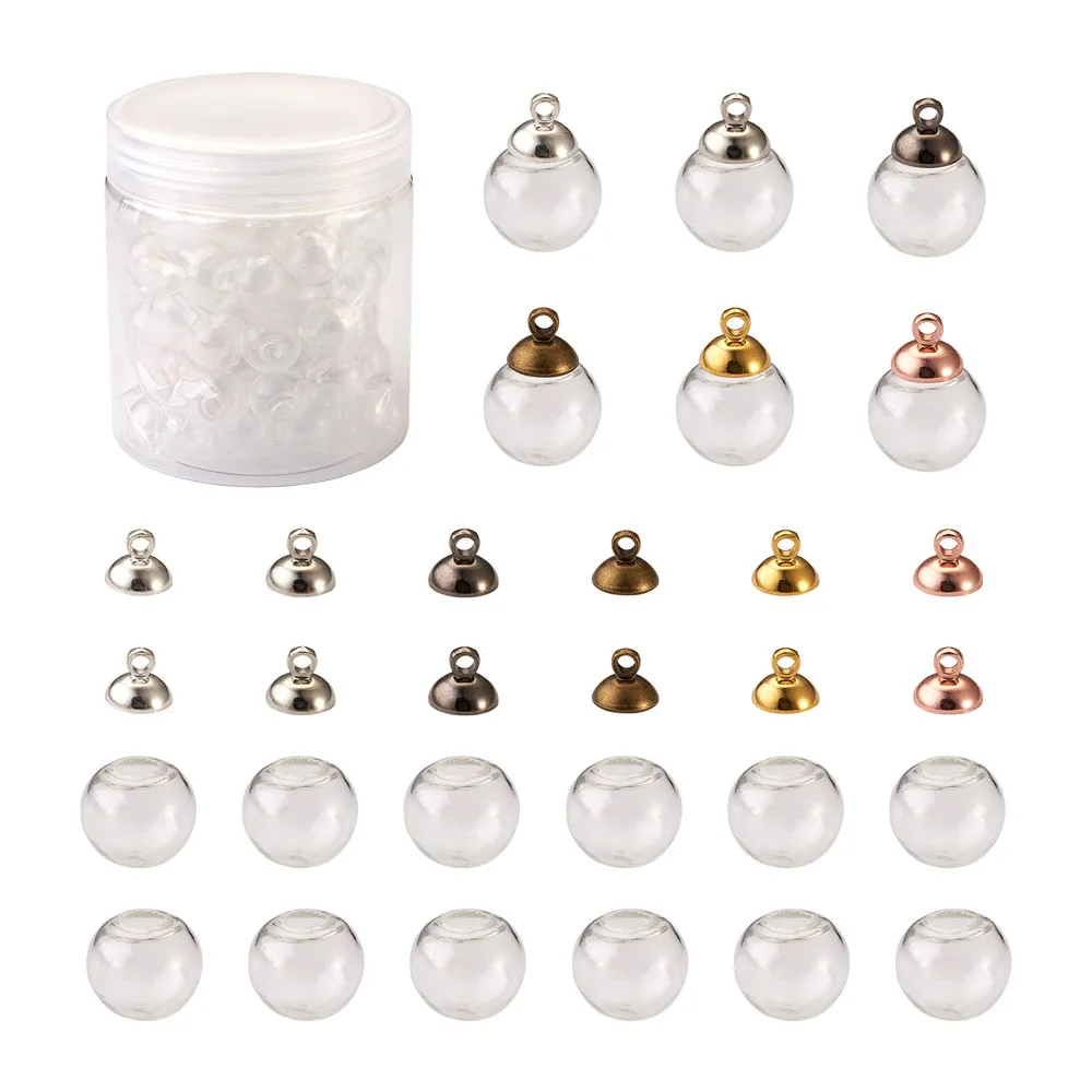 60pcs Mini Empty Glass Globes Wish Glass Ball Bottles Transparent Dome Vial Pendants 14mm/16mm