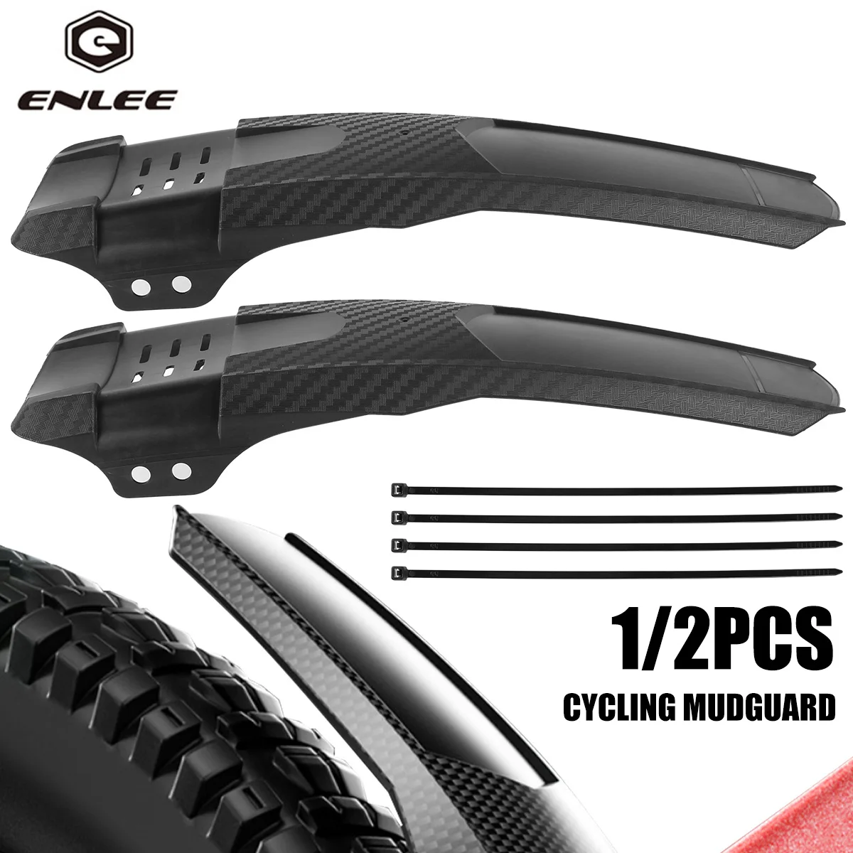 ENLEE1/2 PCS Bike Mud Guard Bicycle Fenders Carbon Fiber Front/Rear Wheel Universal Mudguard MTB Bike Wings Mud Flaps Fenders