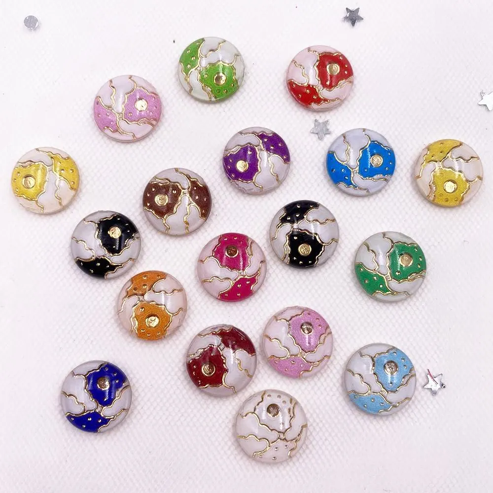 Shiny Resin Colorful 8mm/10mm/12mm Round Flower Flatback Rhinestone Appliques Buttons DIY Wedding Crystal Scrapbook Craft G95