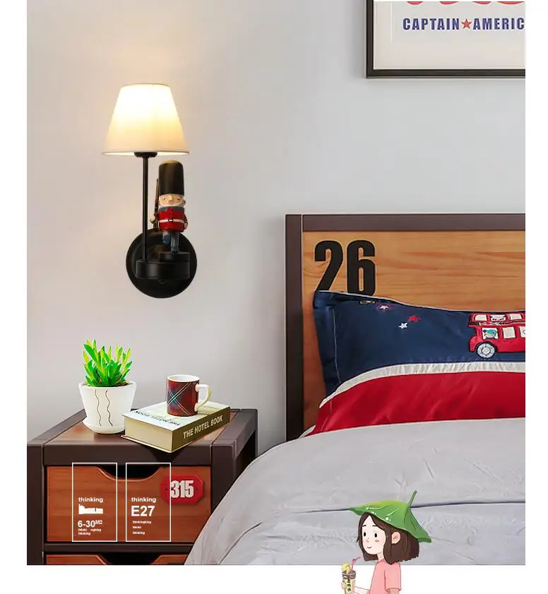 

American British Soldier Children's Room Boy Room Bedroom Bedside Eye Protection Creative Wall Lamps