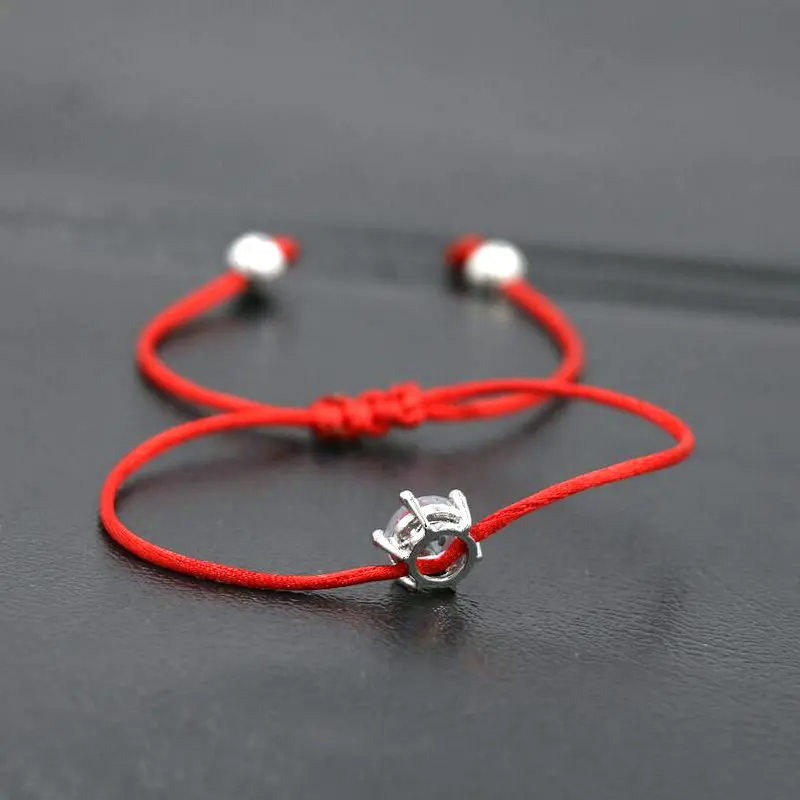 BPPCCR 2pcs/set Trendy Shiny Crystal Red Rope String Braid Bracelets For Women Silver Color Lucky Chakra Lovers Jewelry Pulsears