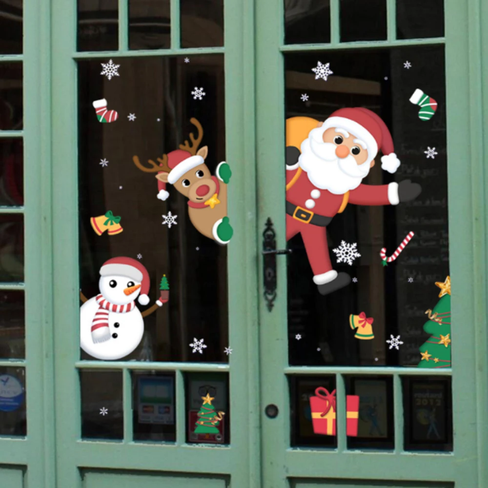 Merry Christmas Wall Stickers Window Glass Festival Wall Decals Santa Murals Window Wall Paper Xmas Decorations for Home Decor