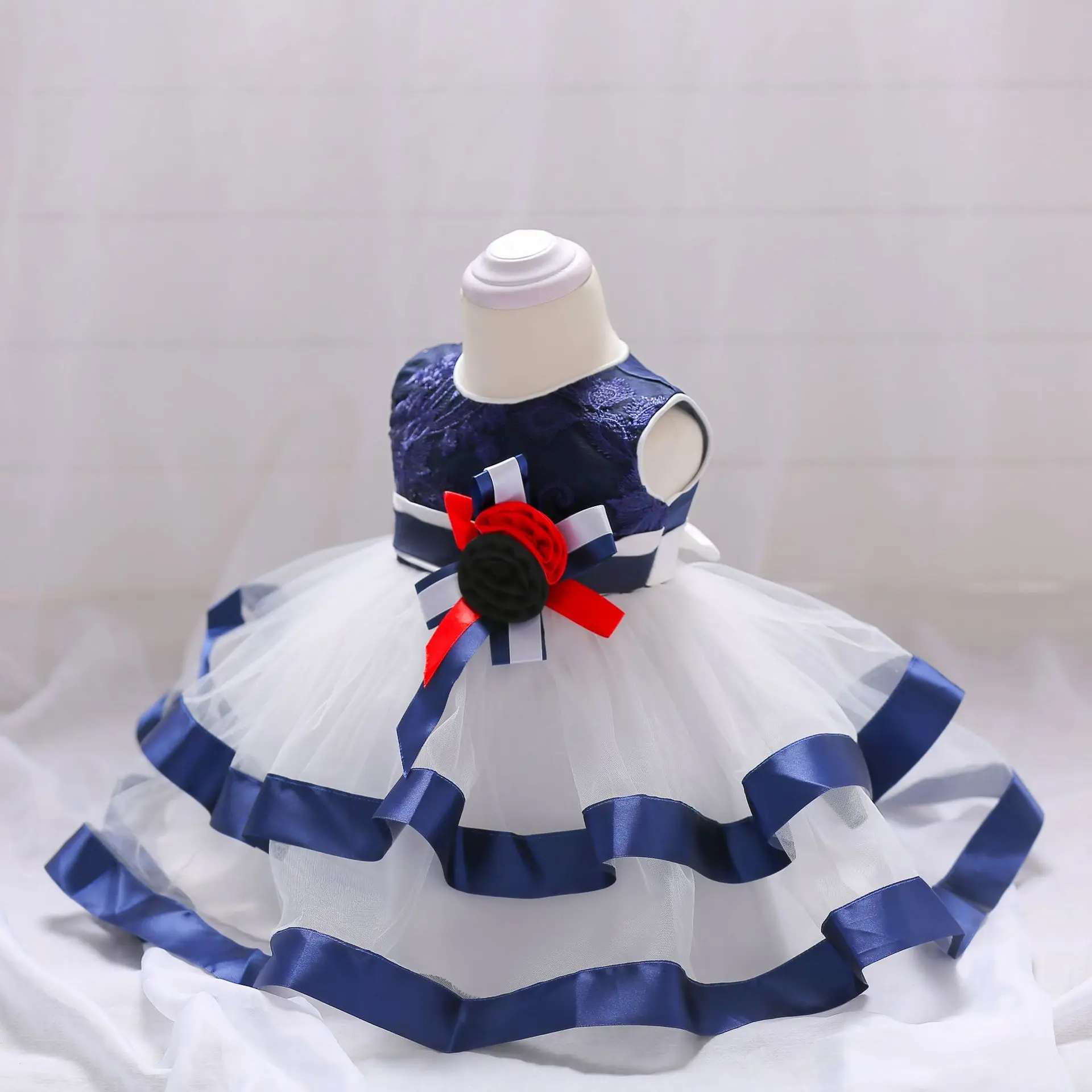 White Blue Newborn Dresses for Girl Baptism Baby Girl Clothing 1 Year Birthday Party Toddler Christening Gown Infant Girl Dress