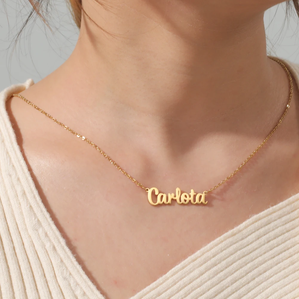 Skyrim Edelstahl Personalisierte Namenskette für Frauen, Individueller Namensschild-Anhänger, Halsketten, Herz-Schmuck Geschenk – Detail 4