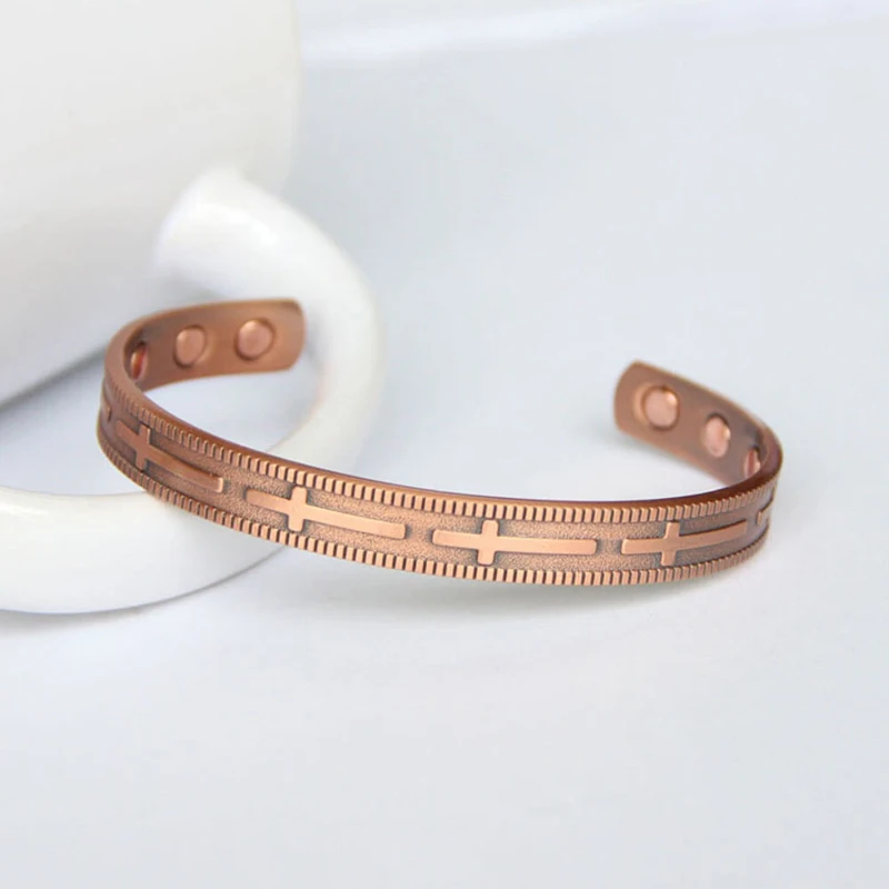 Oktrendy Magnetic Copper Bangle Women Gift Rose Cross Carving Cuff Bracelet Energy Pure Copper Bracelets Bangles For Women