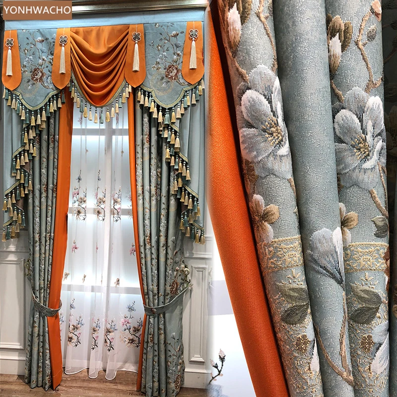 

Custom curtains Neo-classical Chinese living room luxury European modern cloth blackout curtain valance tulle panel C120