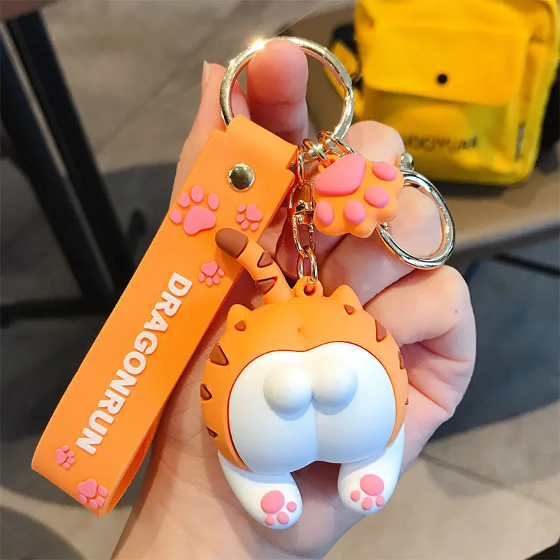 Original Trend Epoxy Cat Butt Keychain Female Cartoon Cute Couple Doll Key Ring Key Chain Bag Pendant Keyring Gift for Friends