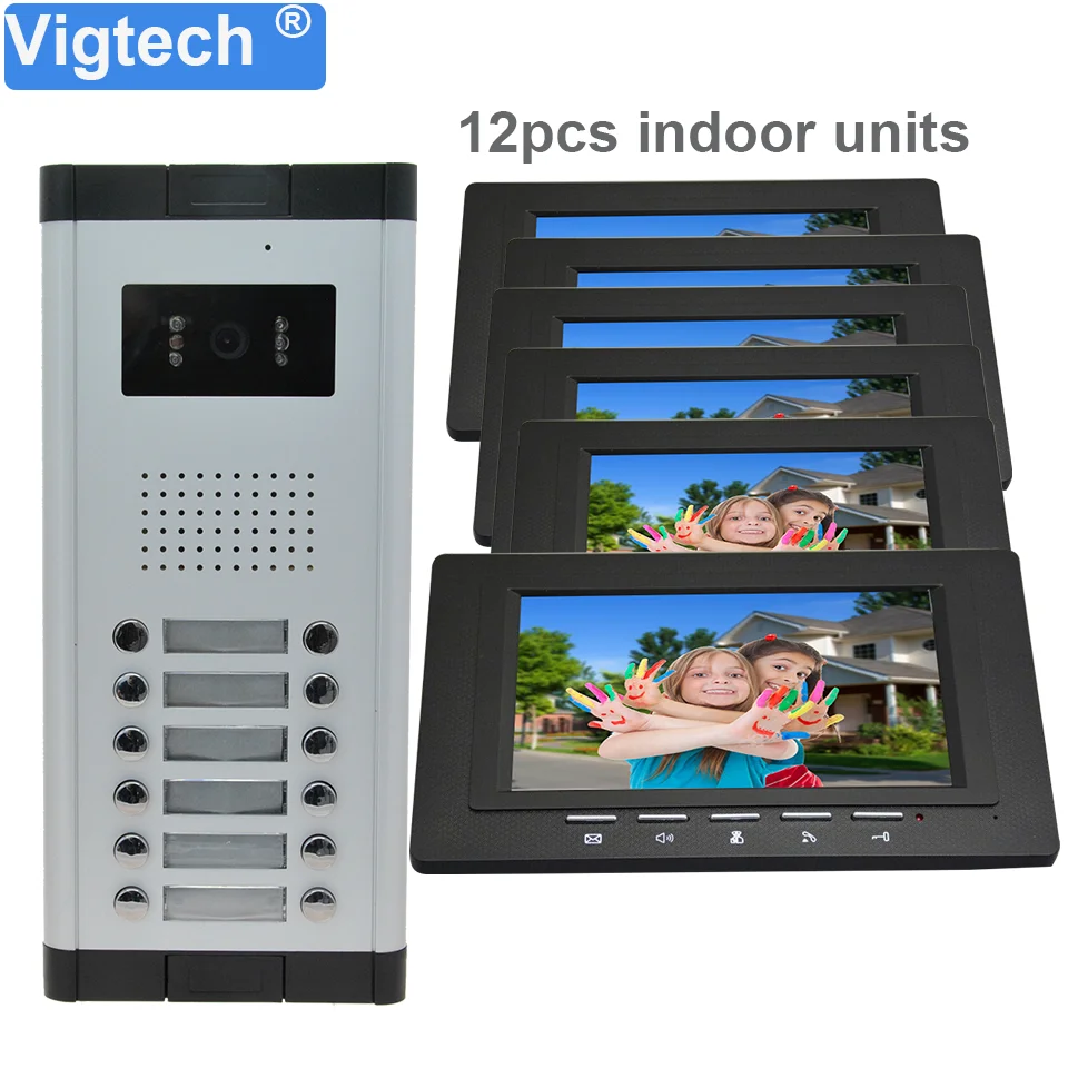 

7 Inch Color Door Intercom Multi-apartment System Video Doorbell Device For Building Villa With Multi MonitorIR Night Waterproof