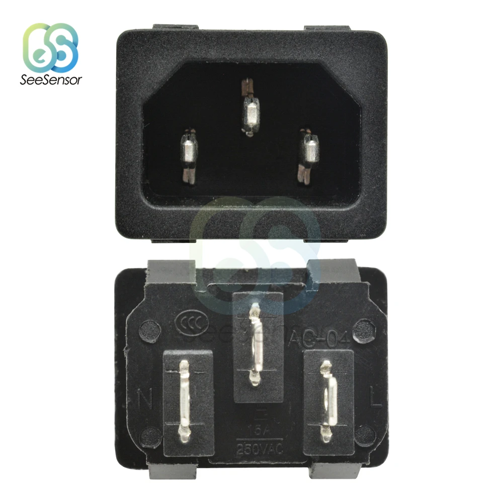 2Pcs 10A 250VAC 3 Pin AC-04 AC Power Socket Connector Plug Iron Core
