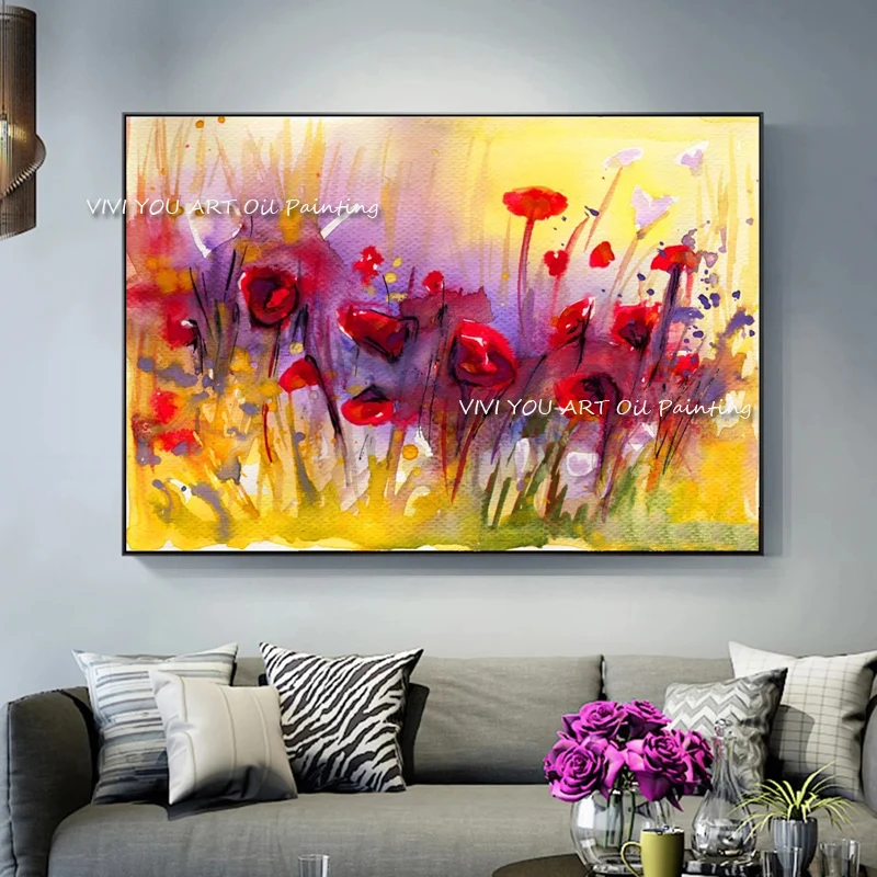 

100% Handmade oil painting modern canvas wall art living room decorative frameless Colorful flower painting