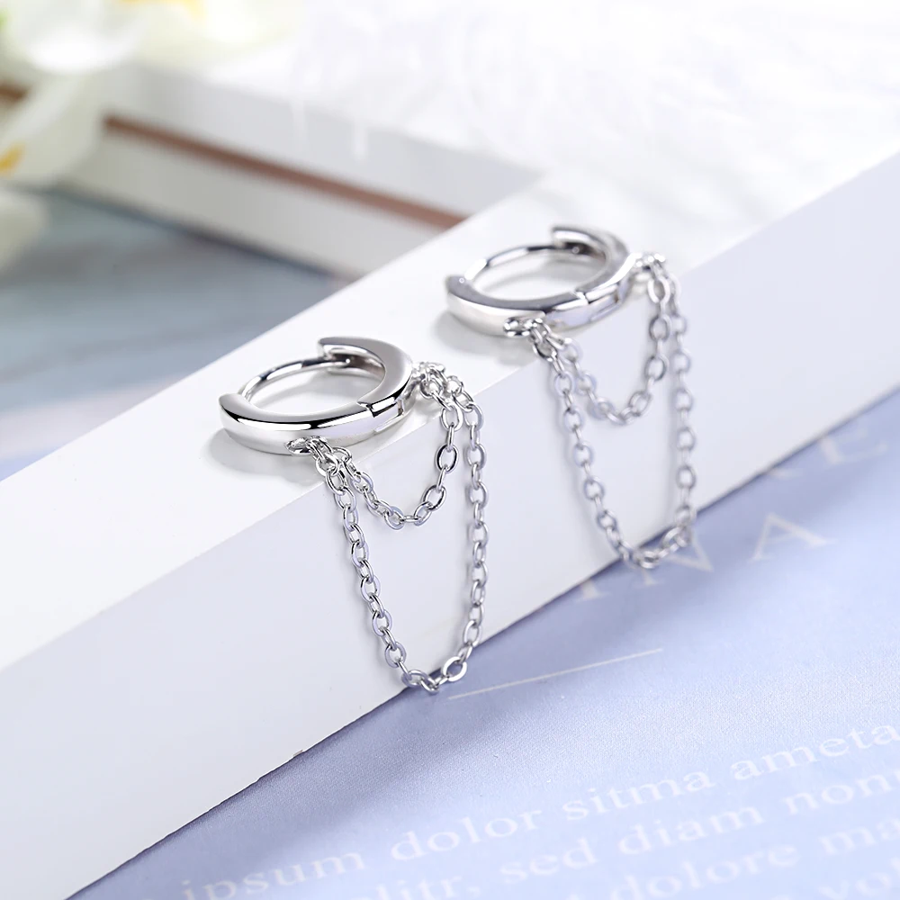 ANENJERY Double Layer Chain Tassel Hoop Earring for Women Punk Style Jewelry Best Friends Gift