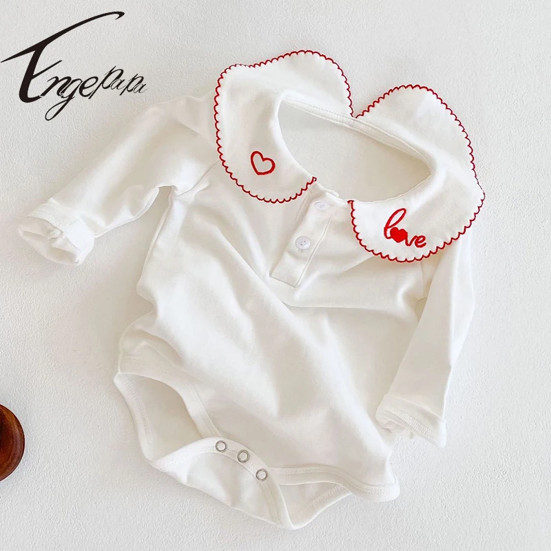 Engepapa Newborn Baby Girls Embroidery Jumpsuit Spring Autumn Infant Baby Girls Bodysuits Cotton Long Sleeve Baby Girls Clothes