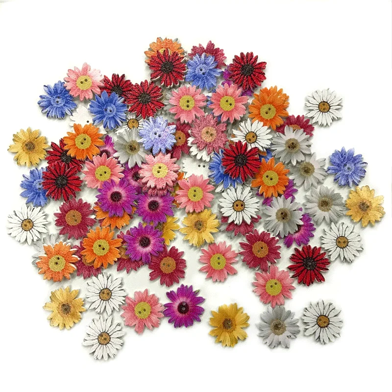 200/100Pcs Wooden Buttons Flower-Shaped Scrapbook Sewing Accessories Decor Button DIY Craft Handmade Clothing Decoration 2 Holes