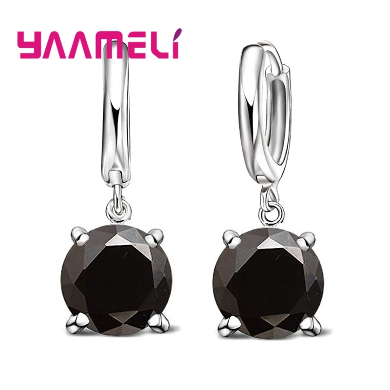 Real 925 Pure Sterling Silver Dangle Earrings CZ Crystal Big Round Earrings For Women Girls Gift Fashion Wedding Jewelry