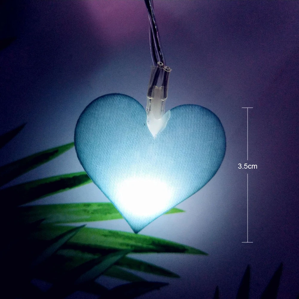 2pcs Love Heart LED String Light 10LED 20LED Battery Box Power Pink/Blue/Purple Cloth String Lights decorazioni per interni String