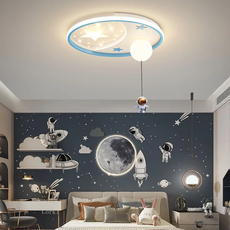 Airplane space cartoon Led Ceiling Light Kid Room Light Baby Room Light Girl Moon Star Ceiling Lamp For Children Bedroom Fixture