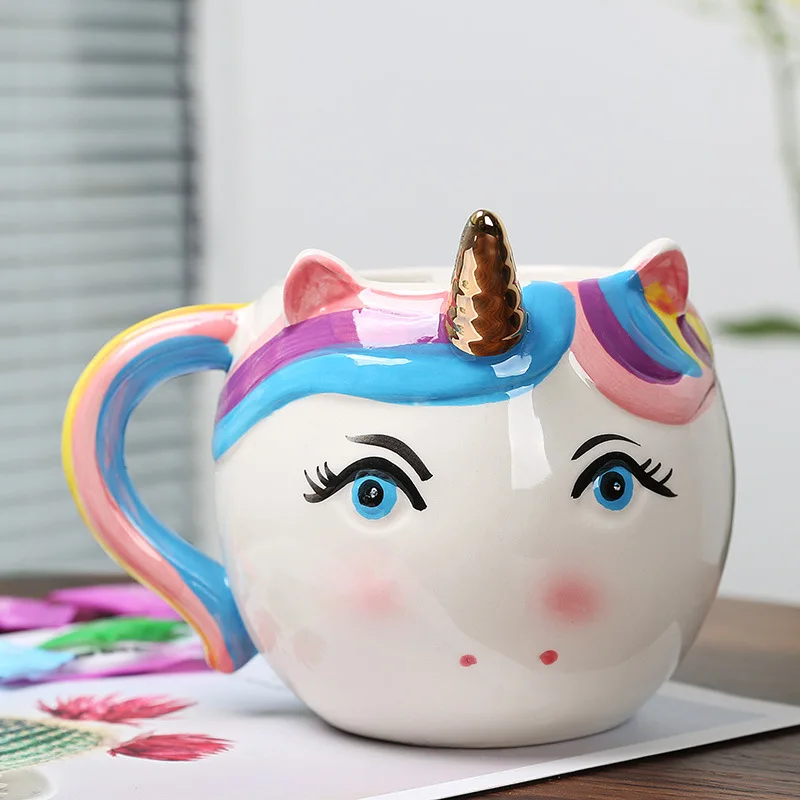 Mugs Ceramic Coffee Tea Cute Cartoon Kawaii Rainbow Unicorn European Style Milk Cups Porcelain Tumblers for Girl Women Gift