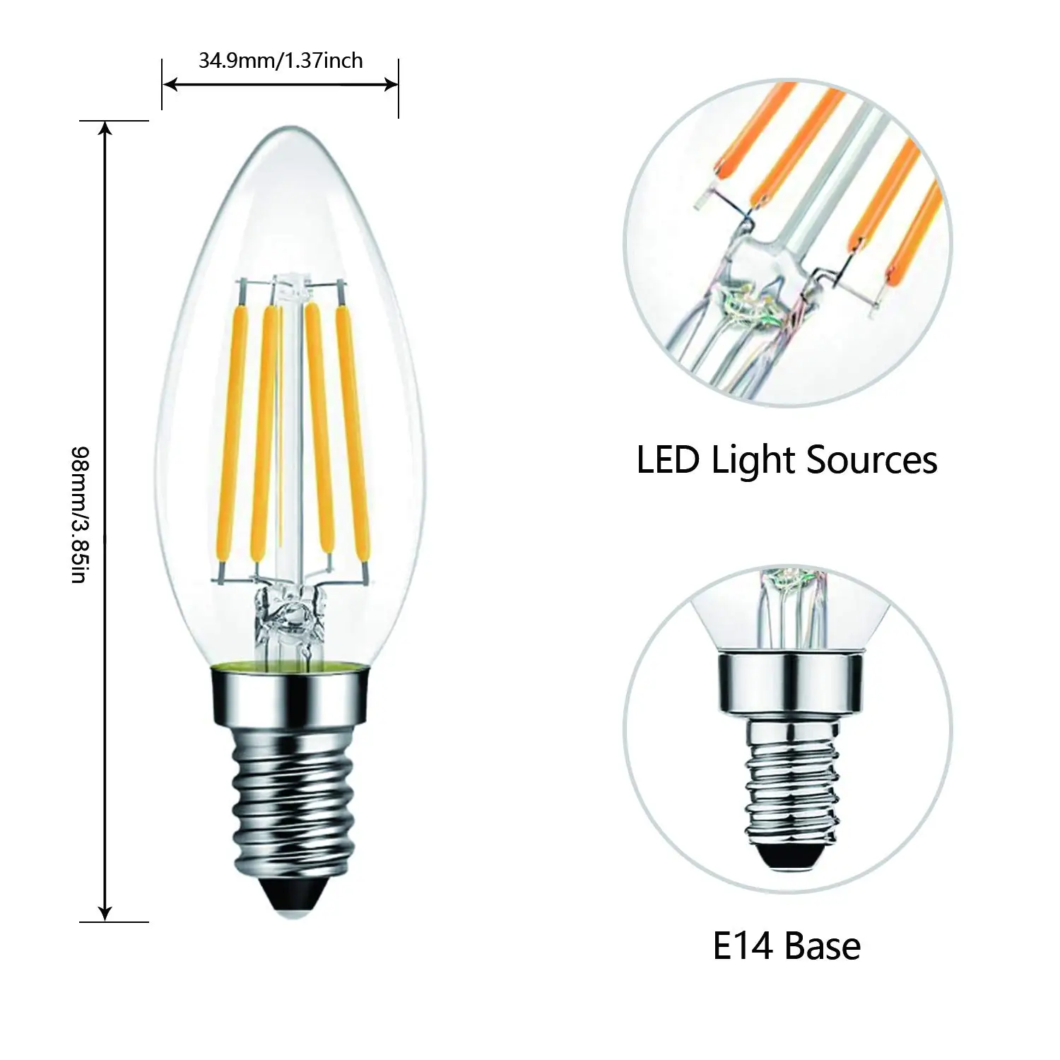 10pcs E14 LED Bulb AC220V 4W 6W Filament Candle Light C35 Edison Bulb Retro Antique Vintage Style Cold White Warm White