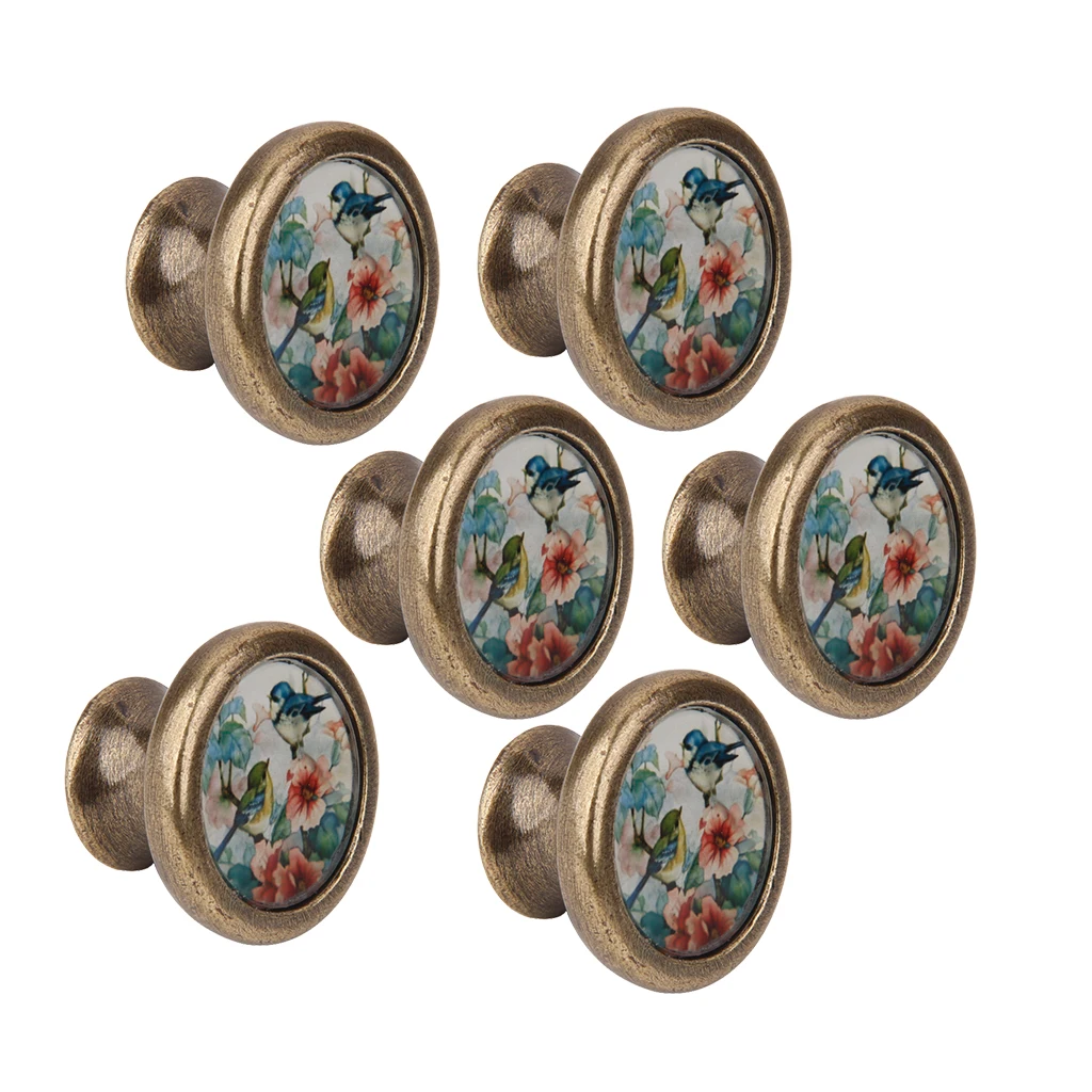 6Packs Bird Flower Pattern Door Knobs Kitchen Cupboard Knobs Drawer Pulls Cabinet Knobs Decorative Handicraft Knobs and Pulls