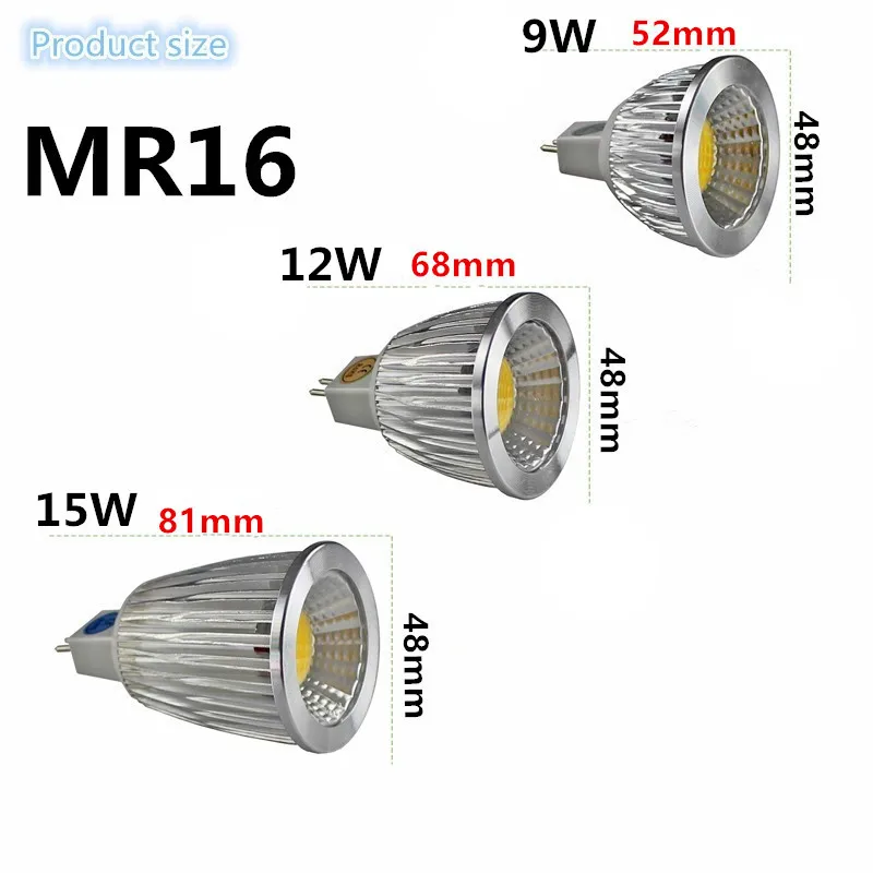 1 PCS Ad Alta potenza HA CONDOTTO LA lampada MR16 9W 12W 15W 12 V Dimbare LED Spot Caldo/freddo Wit MR16 12 V GU5.3 110 V/220 V HA CONDOTTO LA