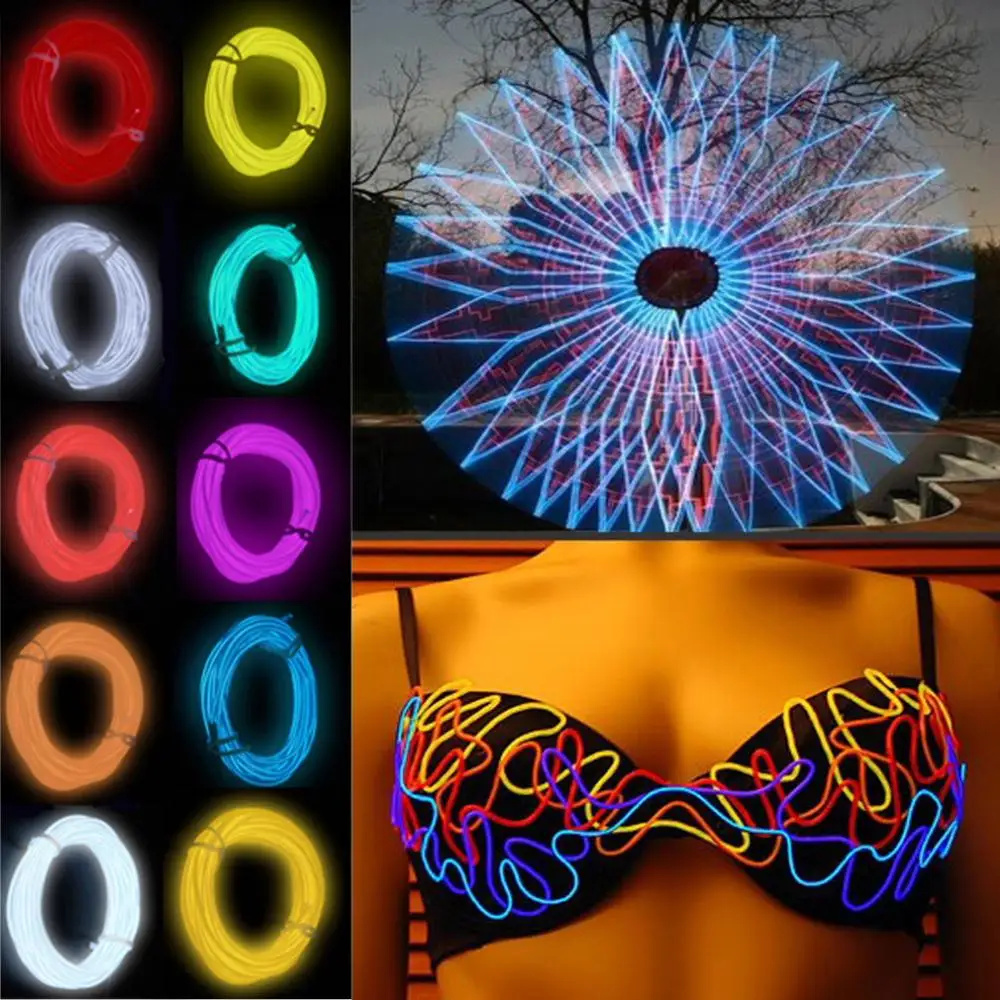 LED Neon Light Flexible Light Strip Rope Tube Sewable Tagled Lamp Dance Party Car Decor  5m