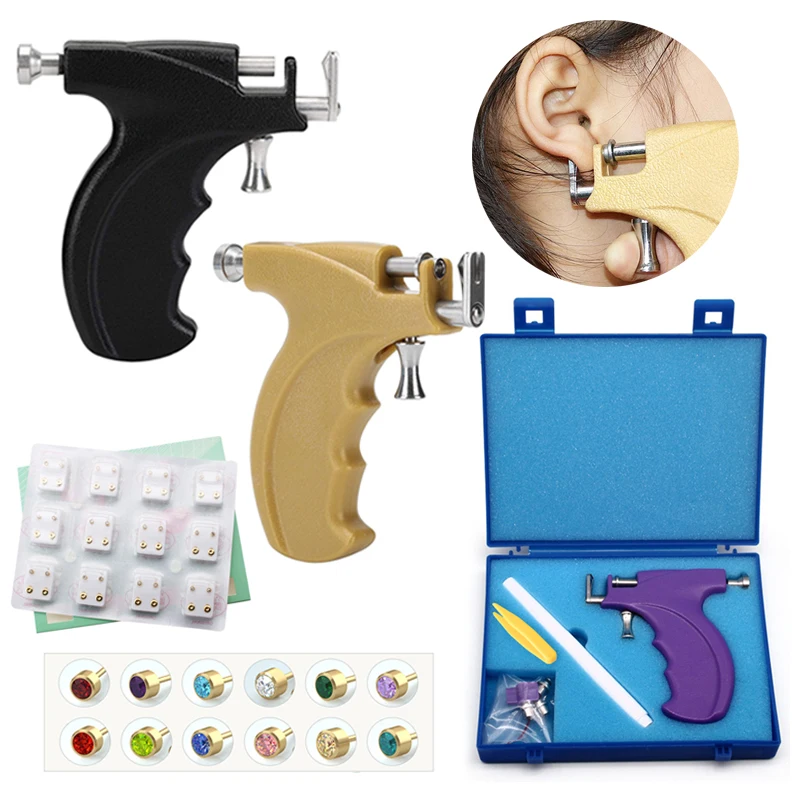 Professional Ear Piercing Gun Tools Steel Stud Earring Safe Sterile Nose Navel Helix Piercing Tool Set Body Jewelry Machine Kit