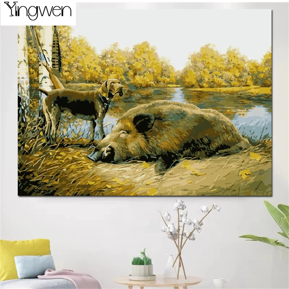 New DIY Diamond Mosaic Set For Embroidery Hunting Dog And Wild Boar Animal Diamond Painting For Interior Art Decoration For Home