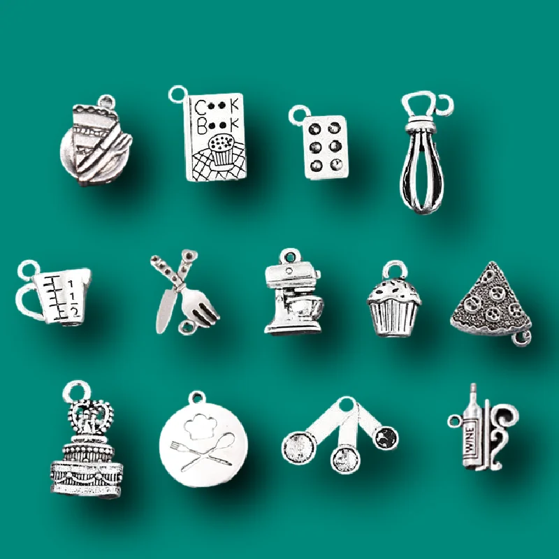 26pcs Mix Chef Baking Series Kitchenware Cooking And Cake Wine Pendant DIY Charms Jewelry Making Foodie Gift Mother\'s Taste P633