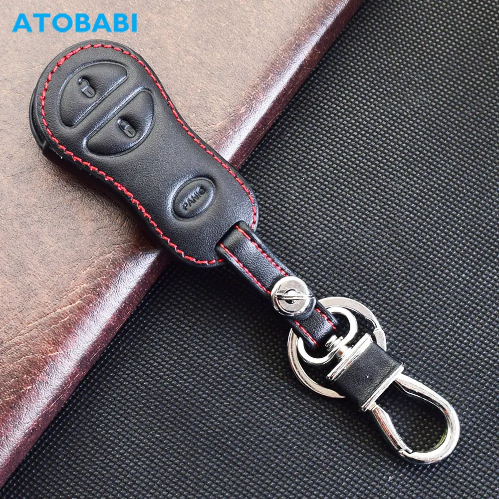 Leather Car Key Case For Jeep Cherokee Dodge Ram Neon Stratus Chrysler Cruiser 3 Buttons Smart Remote Control Protector Cover