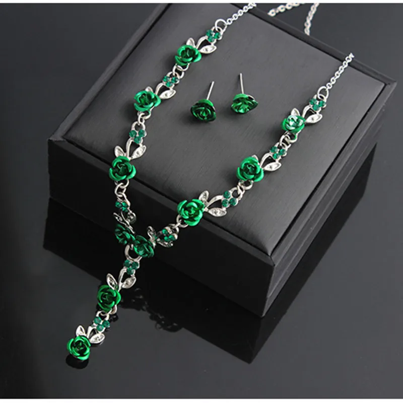 Red Rose Flower  jewelry sets Choker Necklace Jewelry Set Earrings Bridal Jewelry Wedding Bridesmaid Jewelry Set