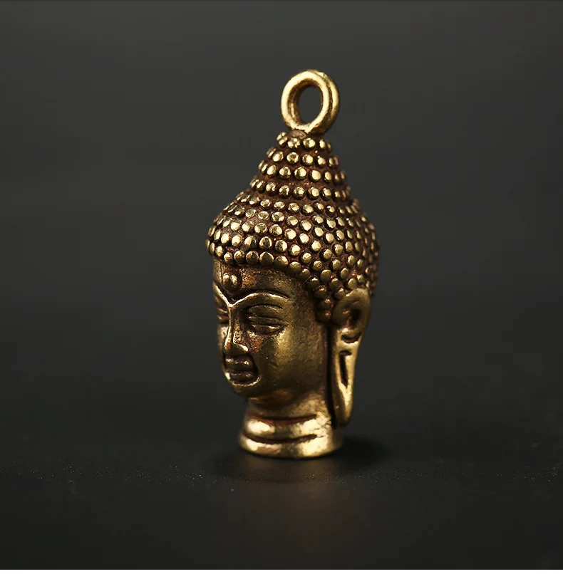 Handmade Brass retro Buddha Sakyamuni head statue craft ornament Miniature Fitting Keychain Pendant accessories a1090