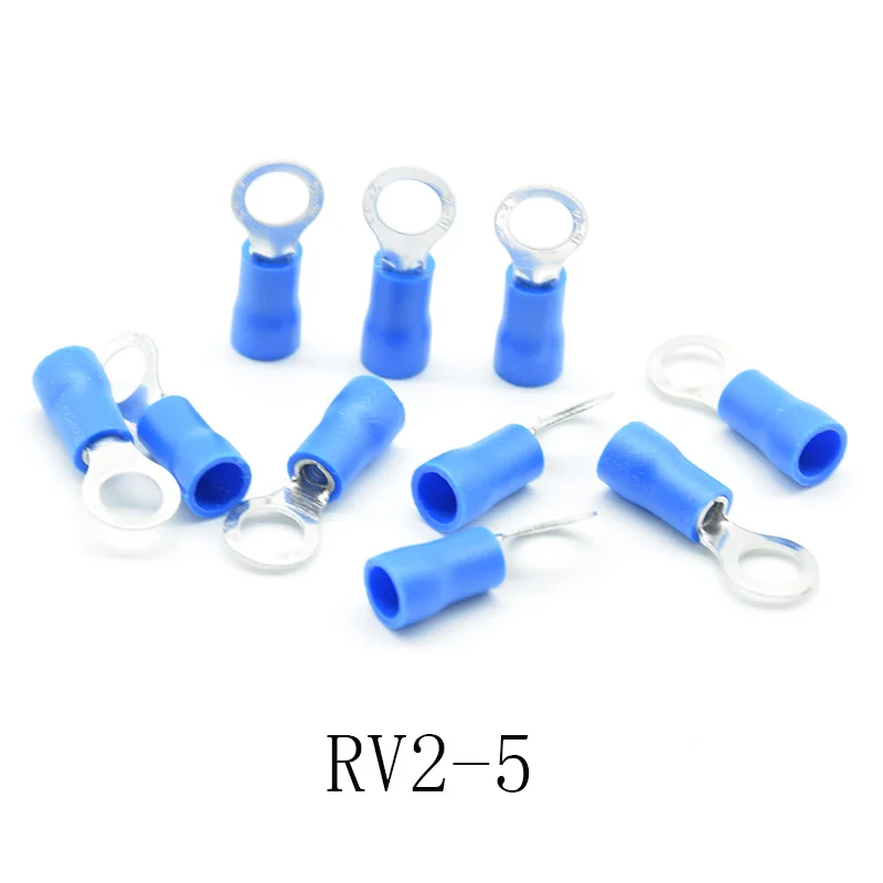 50pcs Blue RV2- 3.2/4/5/6/8/10/12 Ring Insulated Wire Connector Electrical Crimp Terminal  Cable Wire Connector AWG