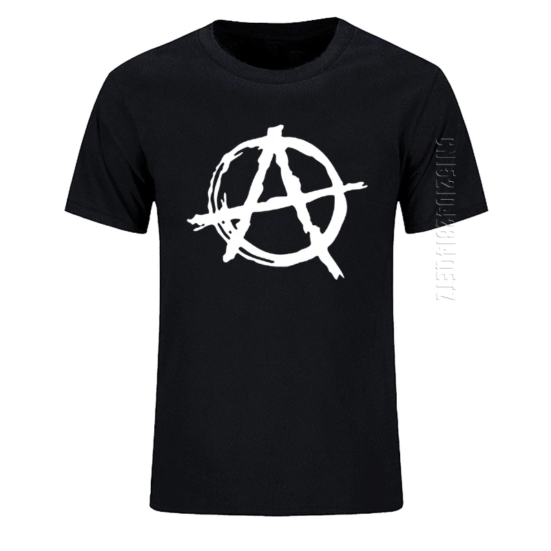 T Shirt Men Anarchy Symbol Punk Rock O Neck T-Shirt Bedlam Evil Anarchist War Rocker Cotton TShirt Tees Clothing