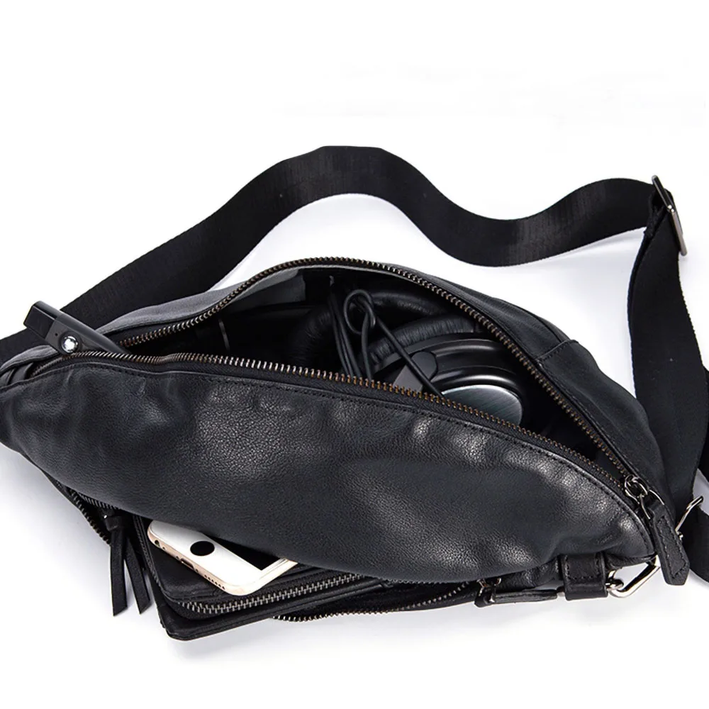 ZRCX – sac de poitrine en cuir véritable pour hommes, sacoche à épaule décontractée, sac de taille tendance en cuir de vache, première couche