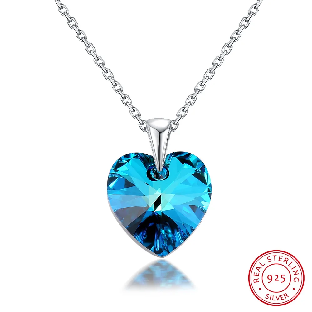 

Classic Heart Pendant Necklace For Women Original Crystals From Austria Chic Real S925 Silver Collares Lovers Valentine's Day