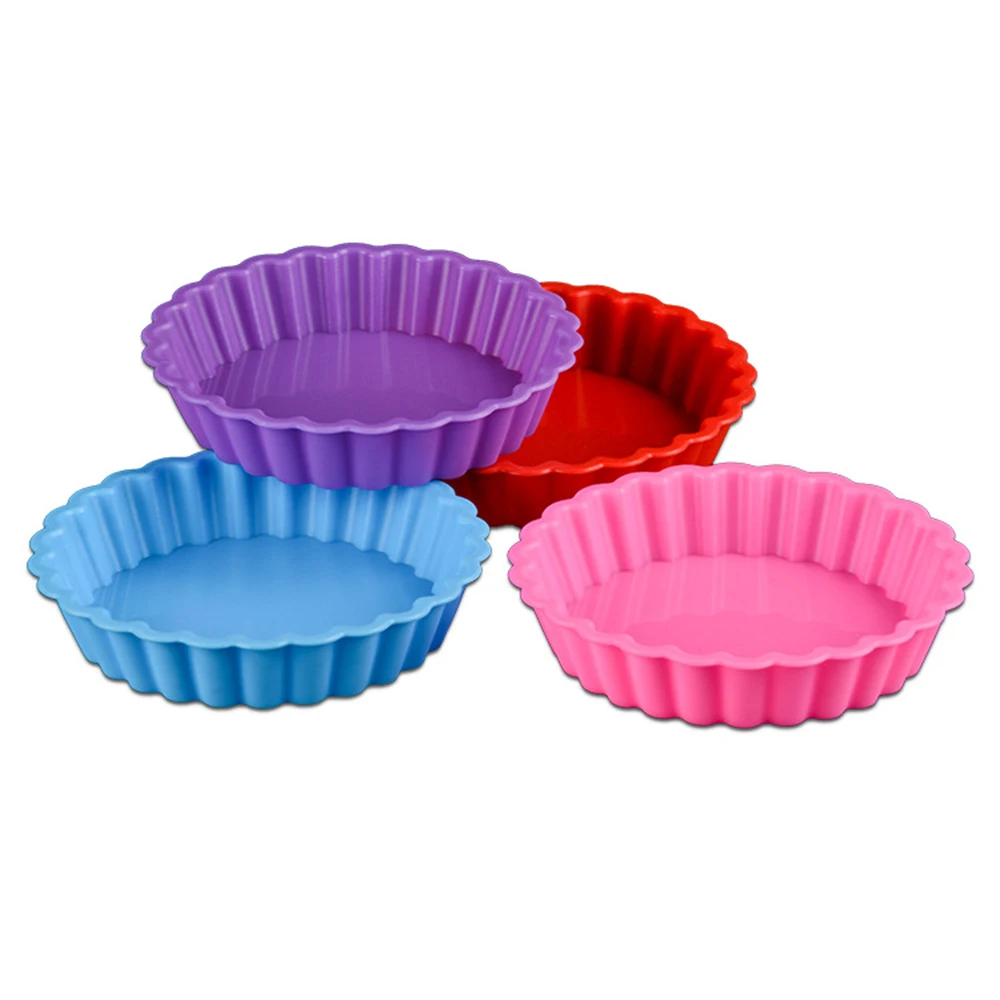 Silicone Tart Molds Mini Quiche Molds Non-Stick Round Fluted Flan Pan With Loose Bases Cake Mold Cake Tools