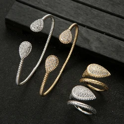New Oval Cuff Bracelet Ring set Elegant Design Geometric Full Microl Zirconia Wedding Engagement Women Bangle Jewelry S0855