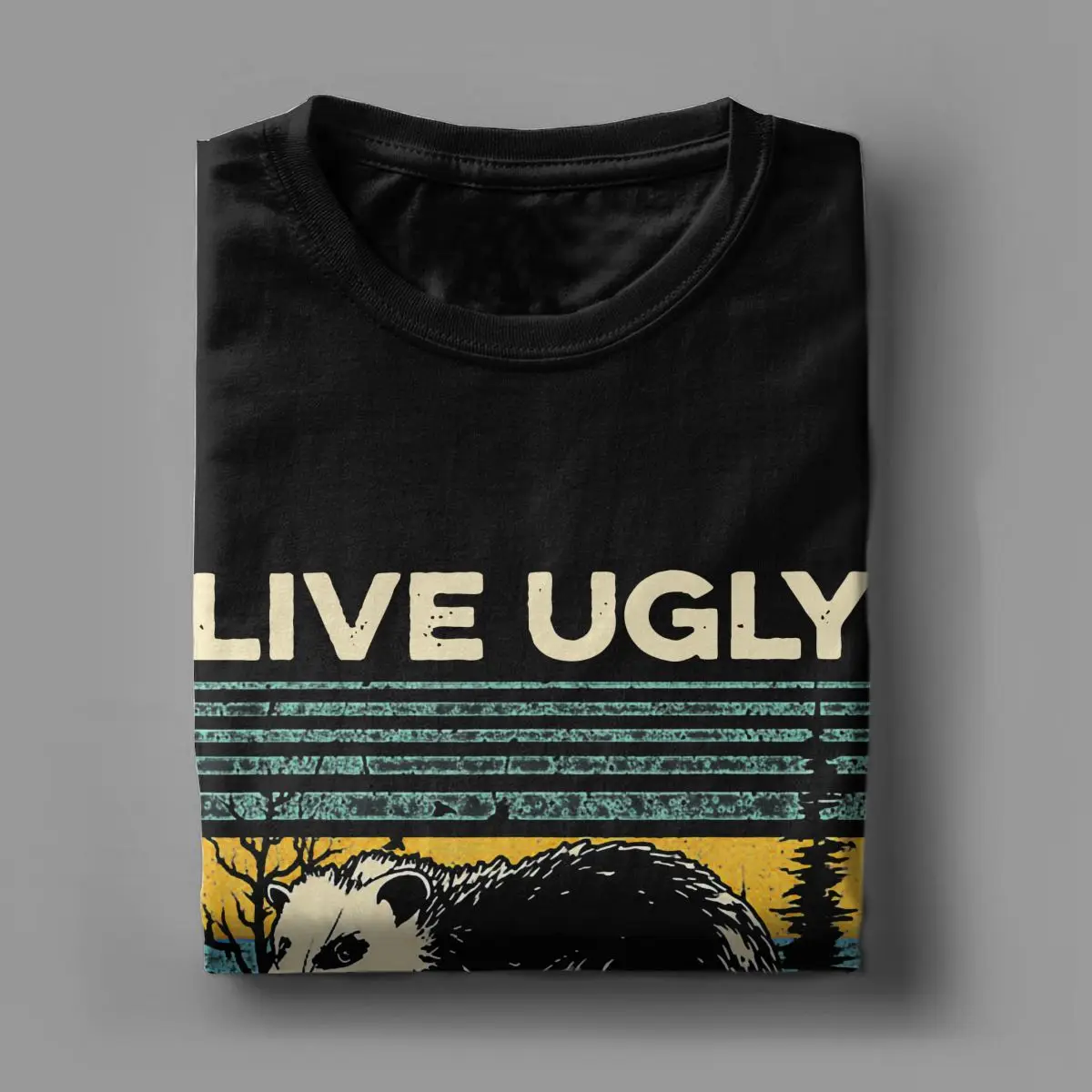 Men\'s T-Shirts Live Ugly Fake Your Death Retro Opossum Crazy Pure Cotton Tees Short Sleeve T Shirt Crew Neck Tops Plus Size