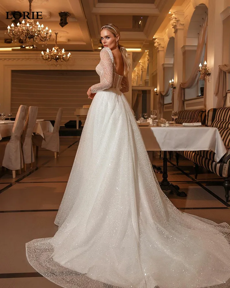 LORIE New Arrival Shiny Sweetheart Princess Wedding Dresses Long Sleeve Glitter Tulle Boho Bride dresses Vestidos de novia 2022