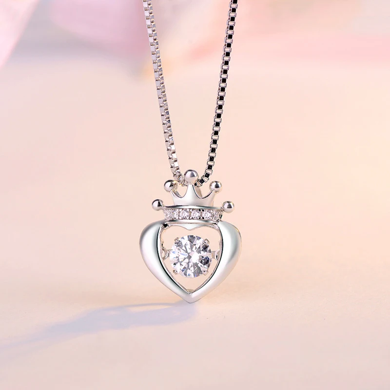 New Fashion Can Dance Zircon Crown Heart Pendant Necklaces 925 Sterling Silver Women&Girl Jewelry Pineapple Choker Free Delivery