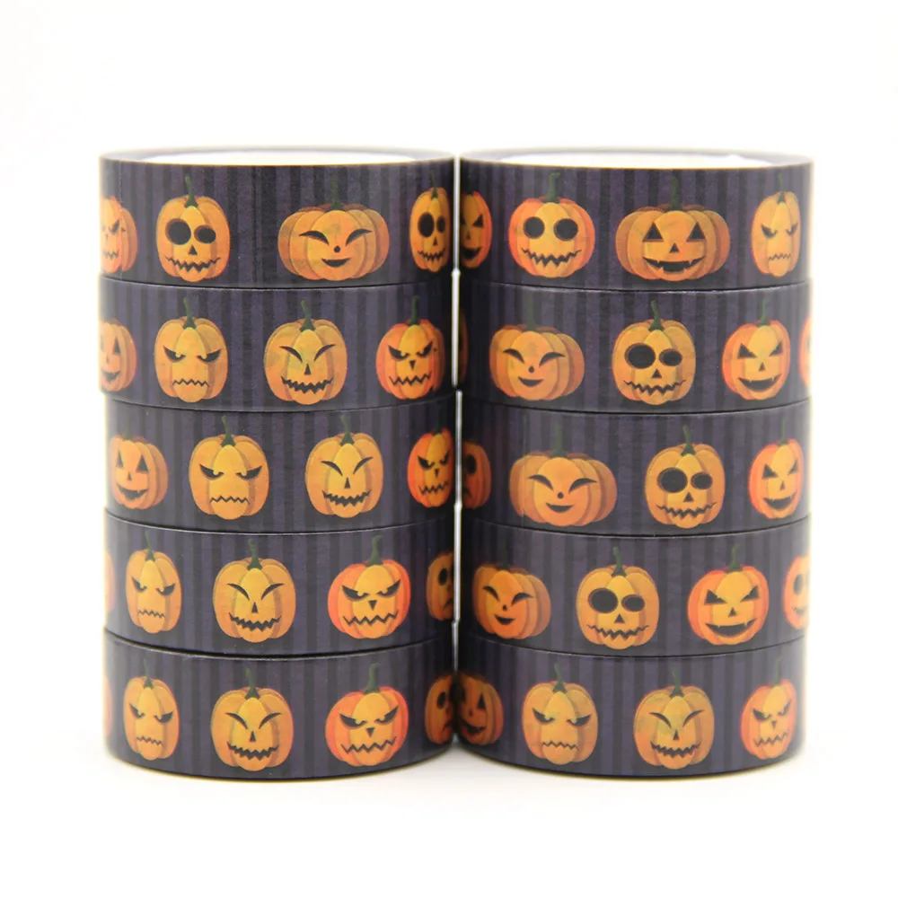 Mới 1 15MM * 10M Halloween Nhăn Nhó Bí Ngô Washi Băng DIY Thêu Sò Giấy Album Ảnh Keo Đắp Mặt Nạ băng