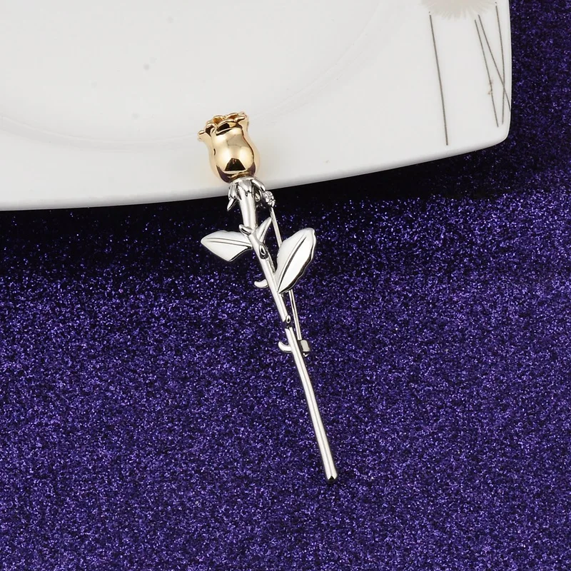 Elegant Metal Gold Silver Color Rose Flower Anti-glare Brooch Cute Cardigan Buckle Collar Clip Pin Accessories