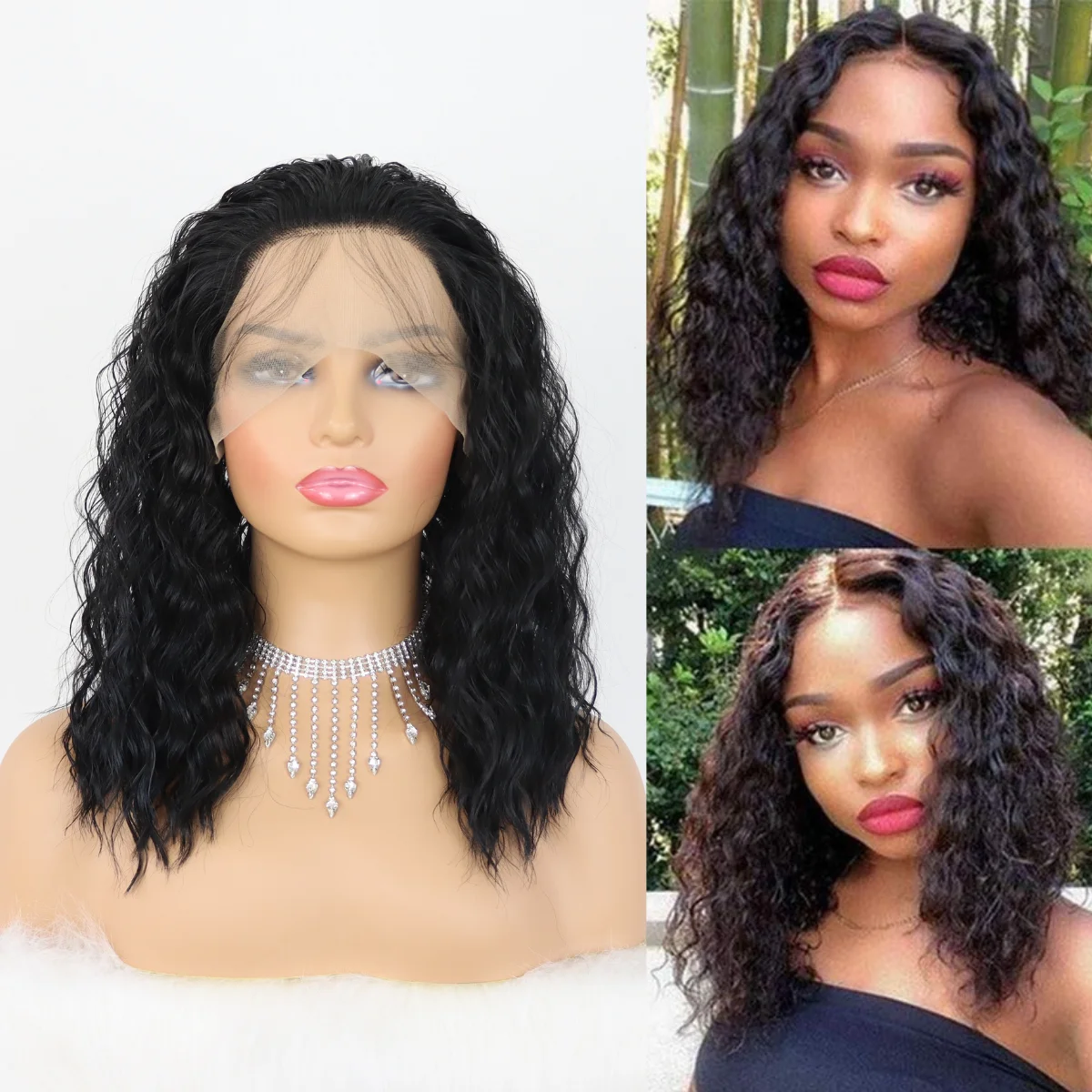 

Lace Front Wigs Glueless Curly Synthetic Wigs Heat Resistant Short Bob Wigs Natural Hairline with Baby Hair For Black Women