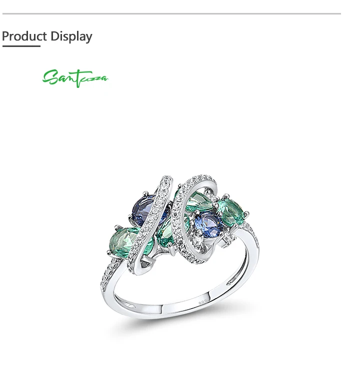 SANTUZZA 925 Sterling Silber Ringe für Damen, grün-blaue Spinell- und weiße CZ-Edelsteine, originale Ringe, Hochzeitsgeschenke, edler Schmuck – Detail 4