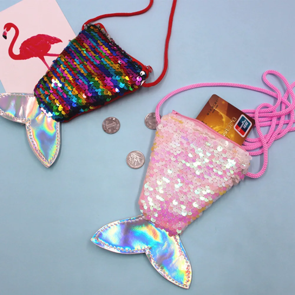 HUISHI Crossbody Bags Paillette Mermaid Tail Sequins Coin Purse For Children Girls Crossbody Bags Money Card Holder Wallet Kids