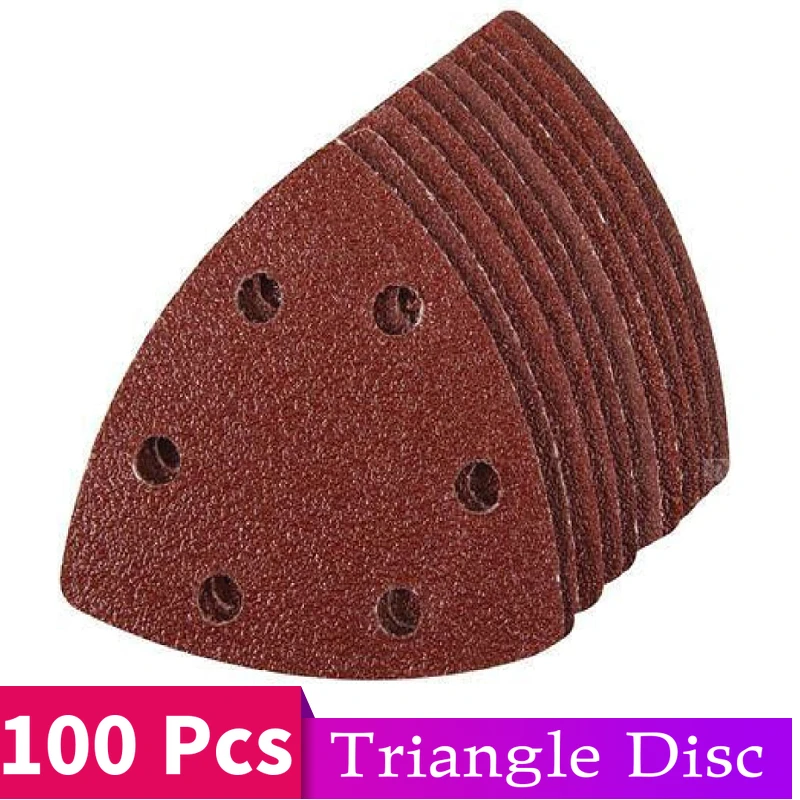 삼각형 사포-90mm 6 홀 델타 샌딩기 후크 및 루프 샌딩 디스크 연마 도구, 샌딩 그릿 40-400, 100 개