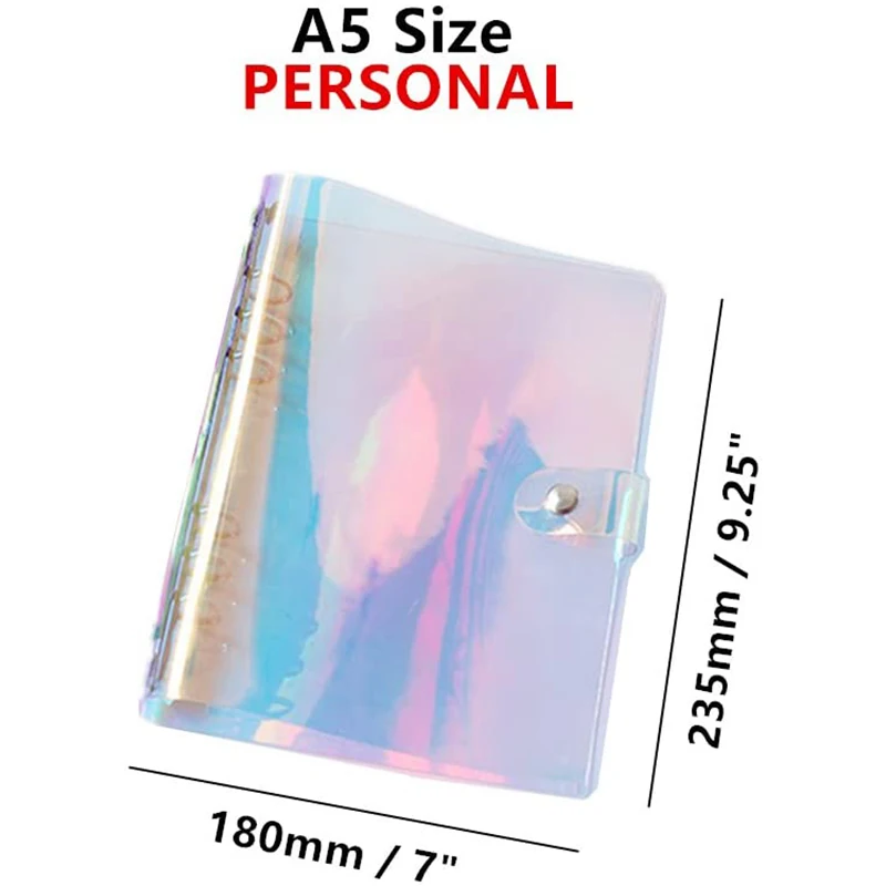 A5 Binder Cover 6 Ring Loose Leaf Planner Refillable Notebook Shell with Snap Button Closure For Planner Pages Dazzling Rainbow