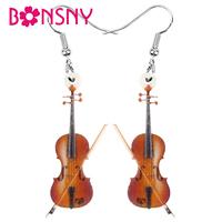 Bonsny Acrylic Wood Color Fiddle Violin Earrings Print Lightweigh Dangle Drop Jewelry For Women Girls Kid Classic Gift Accessory
